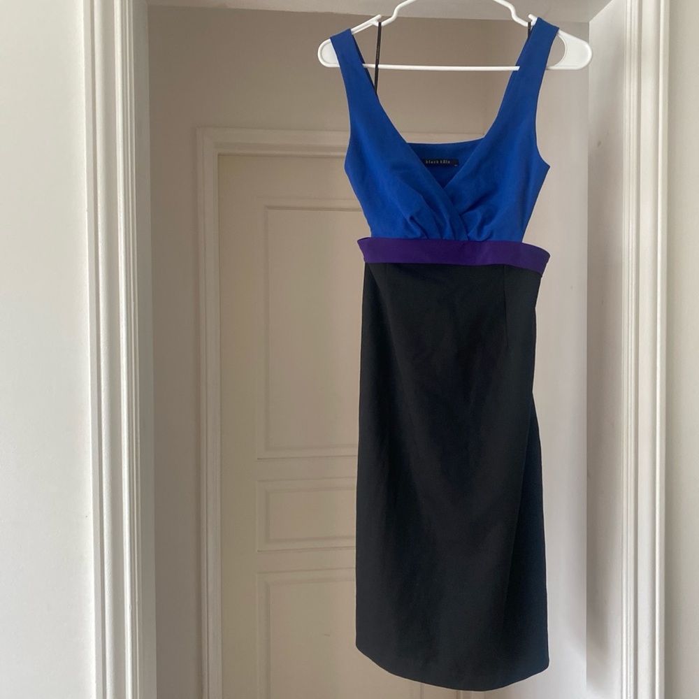 Elegant Blue and Black Dress with Purple Accent